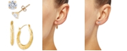 Macy's 2-Pc. Set Cubic Zirconia Stud Earrings & Small Puff Hoop Earrings in 10k Gold